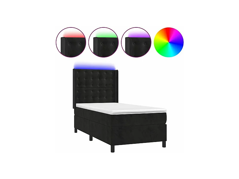 Sommier à lattes de lit matelas et LED Noir 90x200 Velours