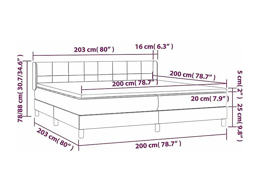 Sommier à lattes de lit avec matelas Gris foncé 200x200 Tissu
