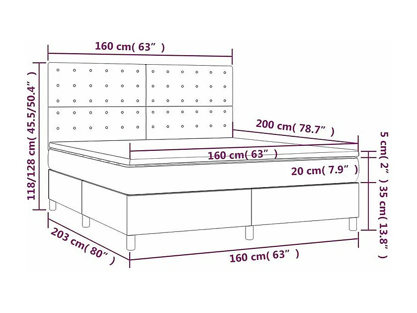 Sommier à lattes de lit avec matelas Gris foncé 160x200 Tissu