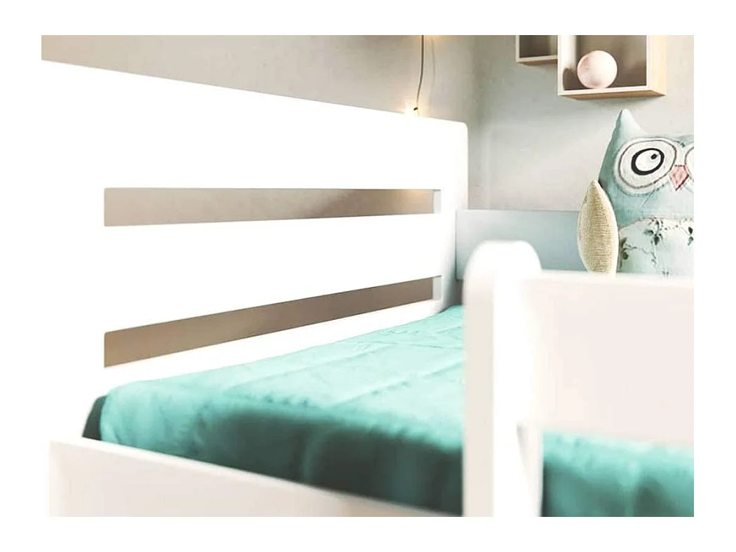 Lit enfant avec barrière de sécurité amovible blanc Moly-Matelas mousse-80x140-Tiroirs Avec tiroir