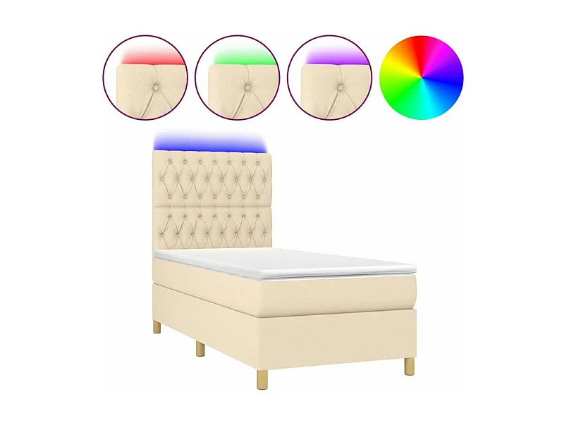 Sommier à lattes de lit et matelas et LED Crème 80x200 Tissu