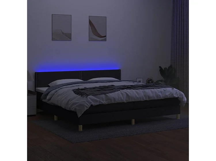 Sommier à lattes de lit et matelas et LED Noir 200x200 Tissu