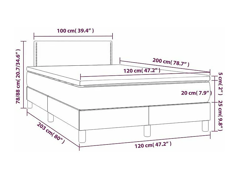 Sommier à lattes de lit avec matelas Noir 120x200 Tissu
