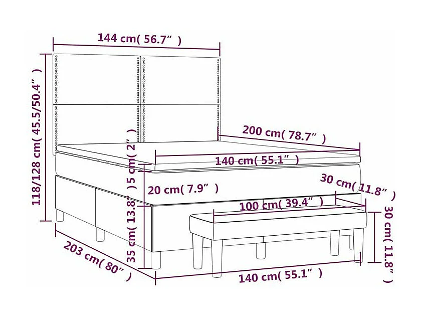 Sommier à lattes de lit avec matelas Gris clair 140x200 Tissu