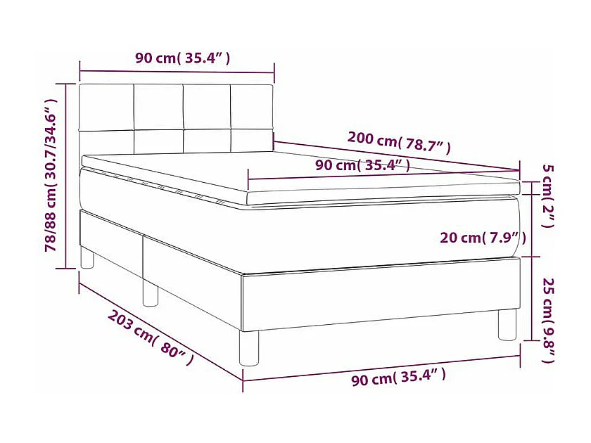 Sommier à lattes de lit avec matelas et LED Noir 90x200