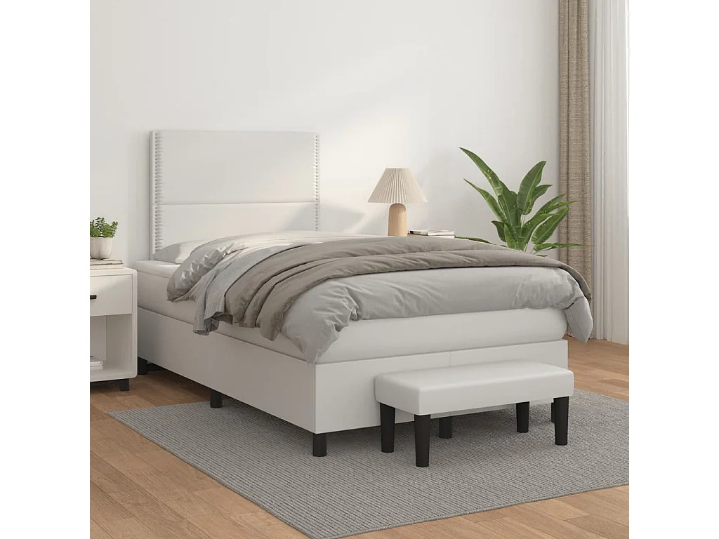 Sommier à lattes de lit avec matelas blanc 120x190 similicuir