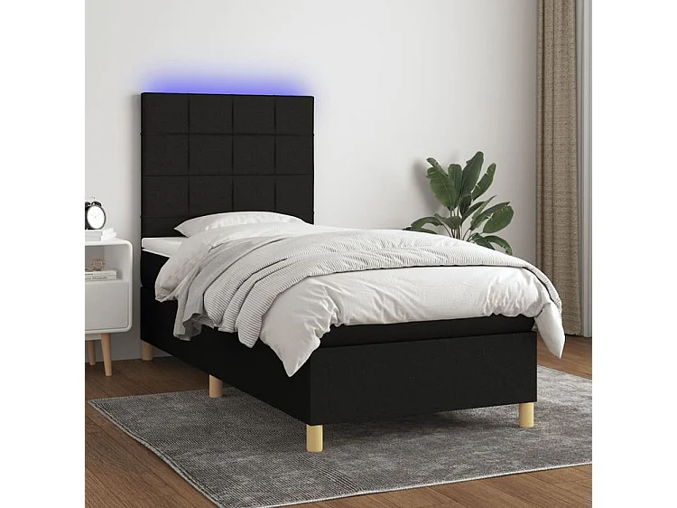Sommier à lattes de lit et matelas et LED Noir 90x200 Tissu