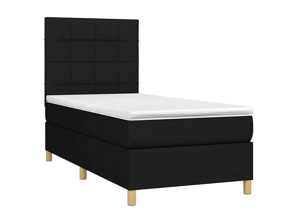 Sommier à lattes de lit et matelas et LED Noir 90x200 Tissu