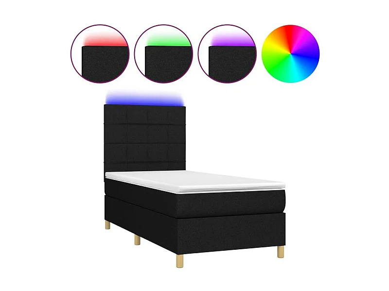 Sommier à lattes de lit et matelas et LED Noir 90x200 Tissu