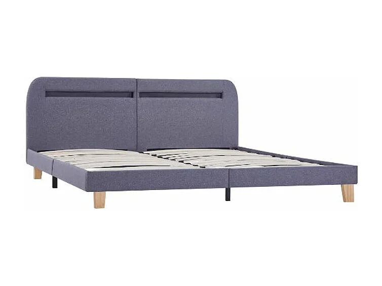 Lit adulte à LED tissu gris clair et pieds bois massif clair Indie 160x200
