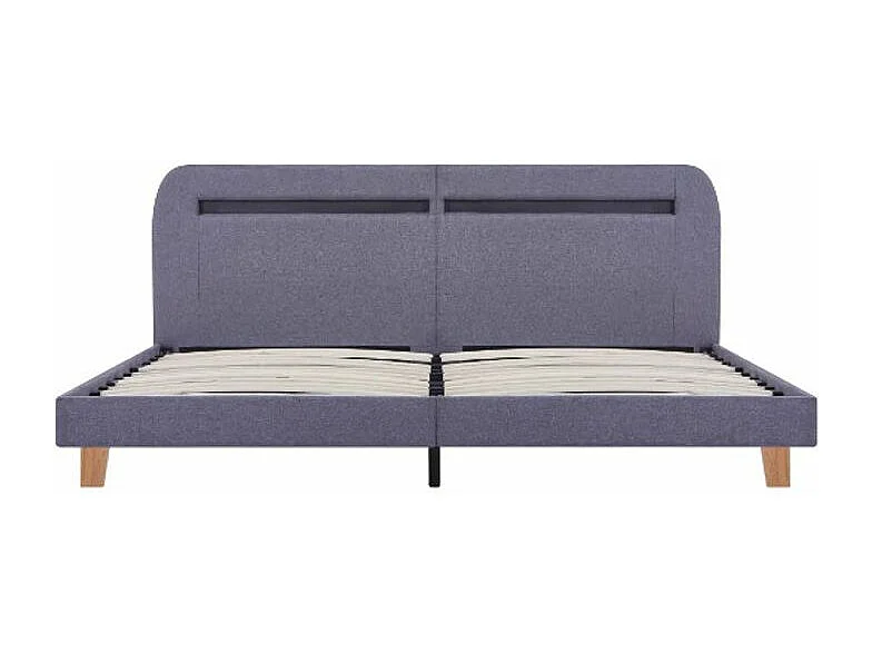Lit adulte à LED tissu gris clair et pieds bois massif clair Indie 160x200