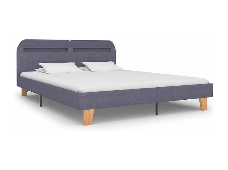 Lit adulte à LED tissu gris clair et pieds bois massif clair Indie 160x200