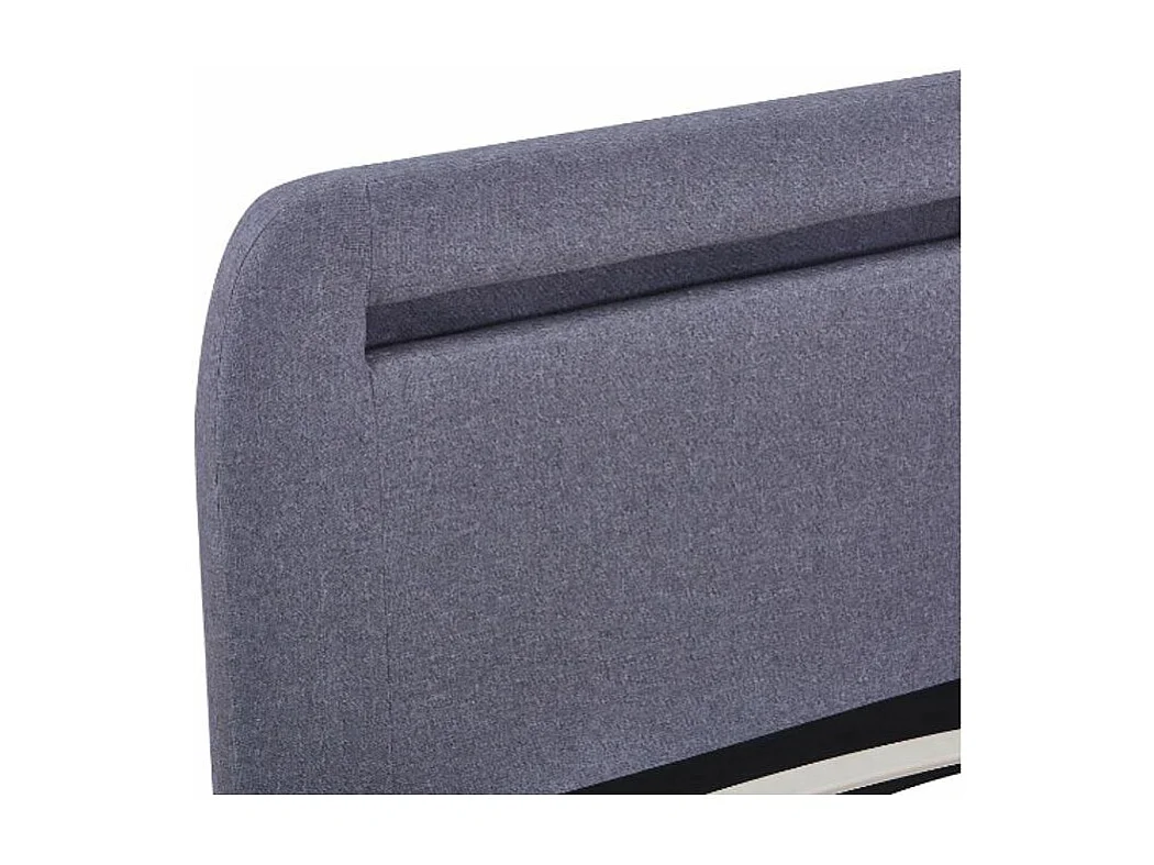 Lit adulte à LED tissu gris clair et pieds bois massif clair Indie 160x200