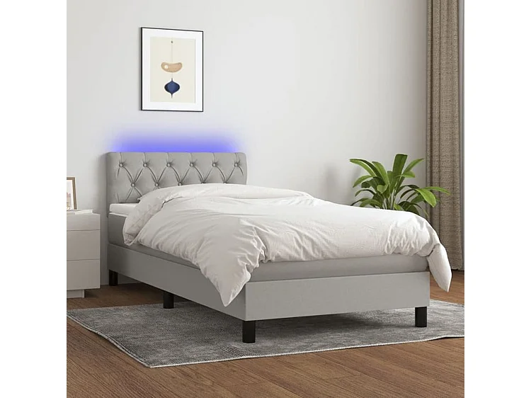 Sommier à lattes de lit avec matelas et LED Gris clair 80x200