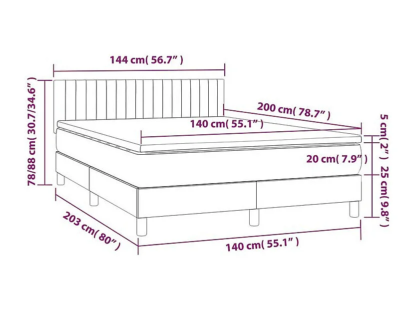 Sommier à lattes de lit avec matelas Gris clair 140x200 Tissu