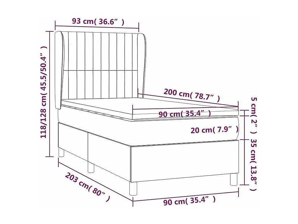 Sommier à lattes de lit avec matelas Noir 90x200 Velours