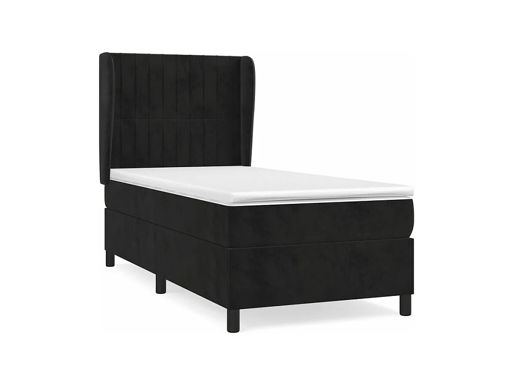 Sommier à lattes de lit avec matelas Noir 90x200 Velours
