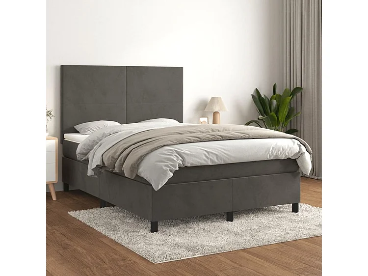 Sommier à lattes de lit et matelas Gris foncé 140x190 Velours
