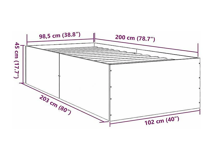 Cadre de lit chêne fumé 100x200 bois d'ingénierie