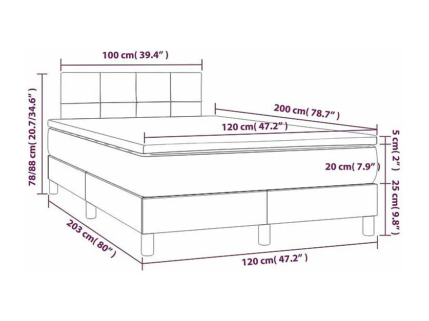 Sommier à lattes de lit matelas et LED Marron foncé 120x200