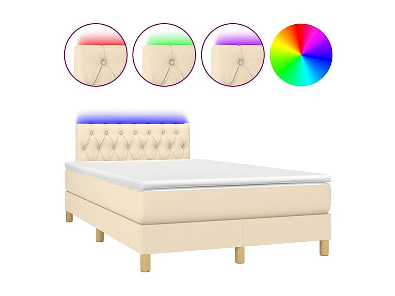Sommier à lattes de lit avec matelas LED Crème 120x200 Tissu