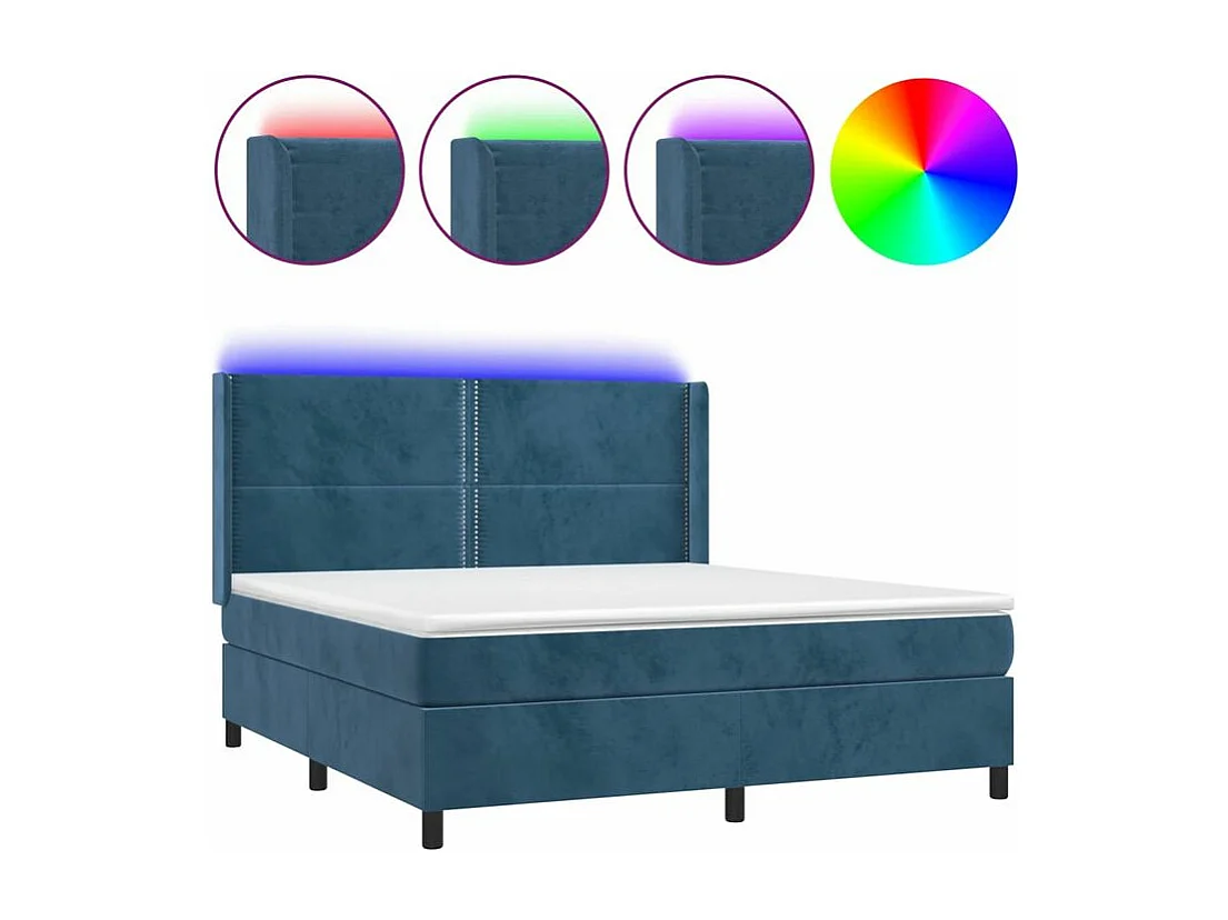 Sommier à lattes de lit matelas et LED Bleu foncé 180x200