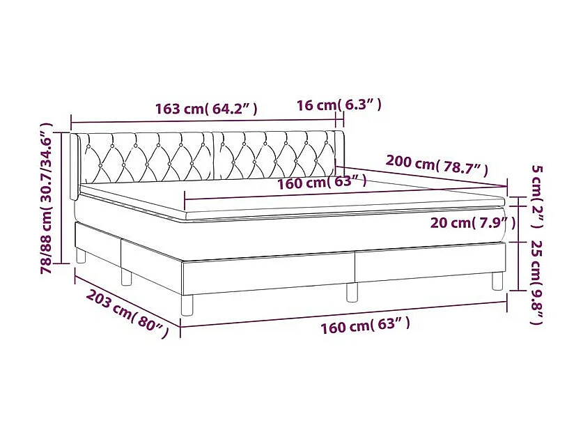 Sommier à lattes de lit et matelas Gris clair 160x200 Velours