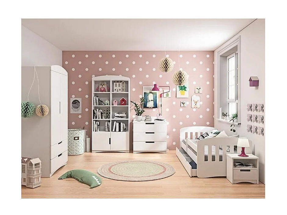 Lit enfant avec barrière de sécurité amovible blanc Klaky-80x140