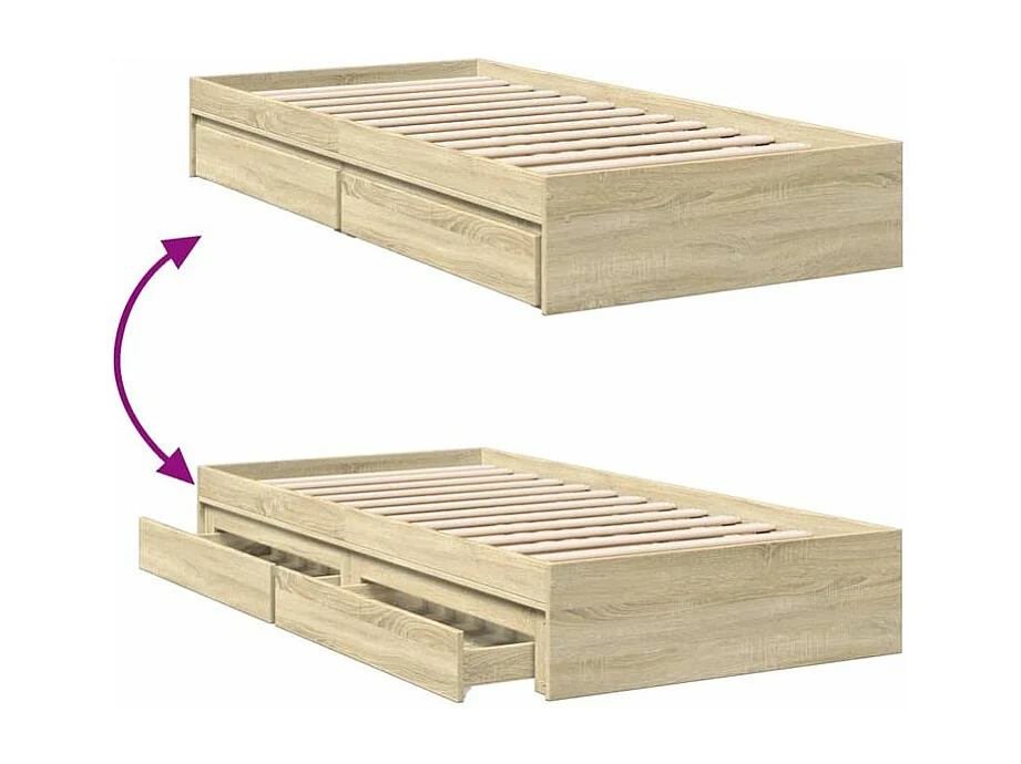 Cadre de lit et tiroirs chêne sonoma 90x200 bois d'ingénierie