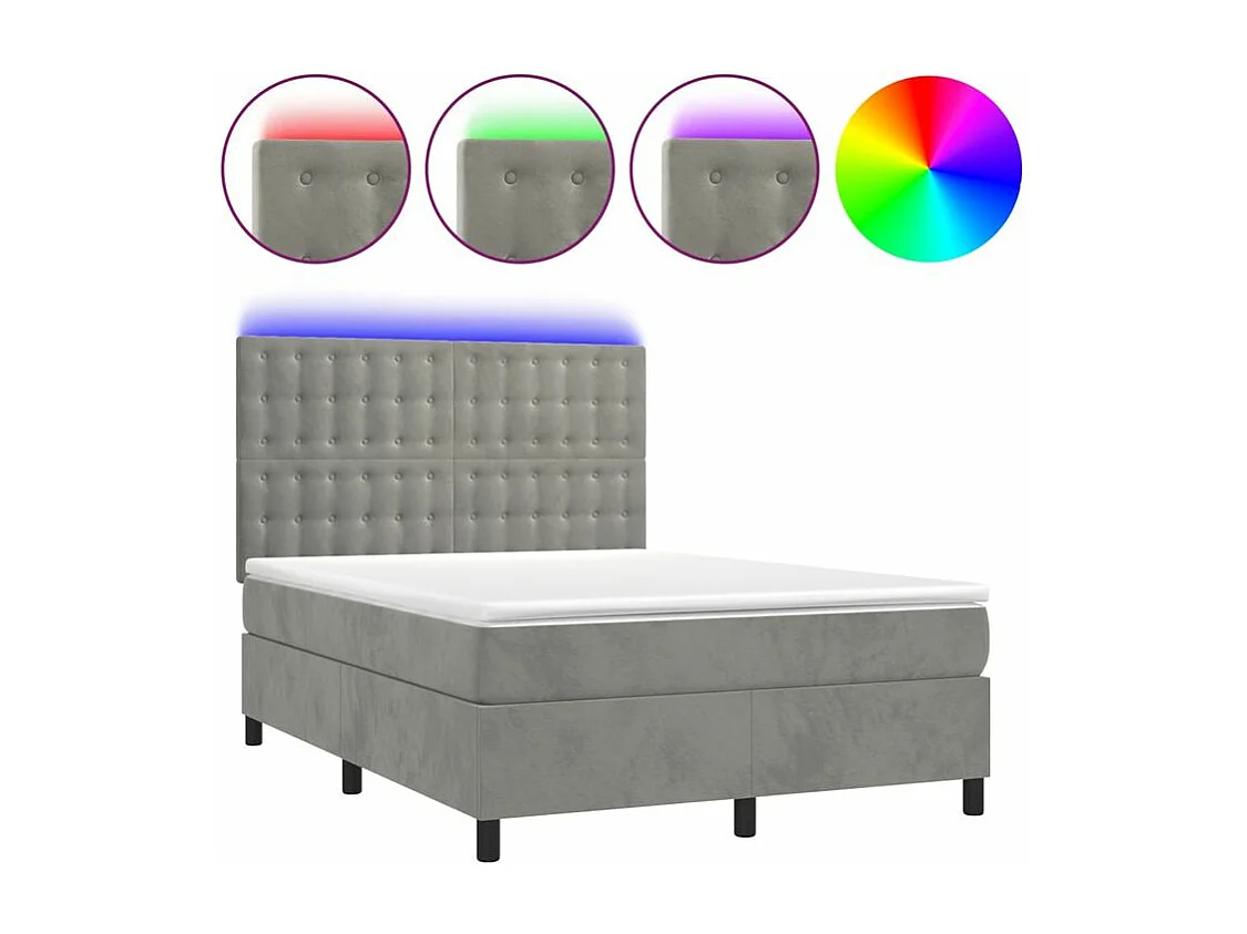 Sommier à lattes de lit matelas et LED Gris clair 140x200