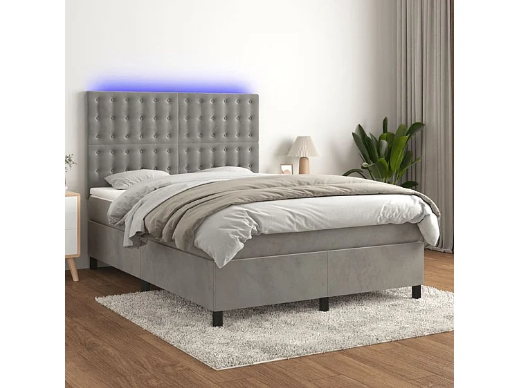 Sommier à lattes de lit matelas et LED Gris clair 140x200