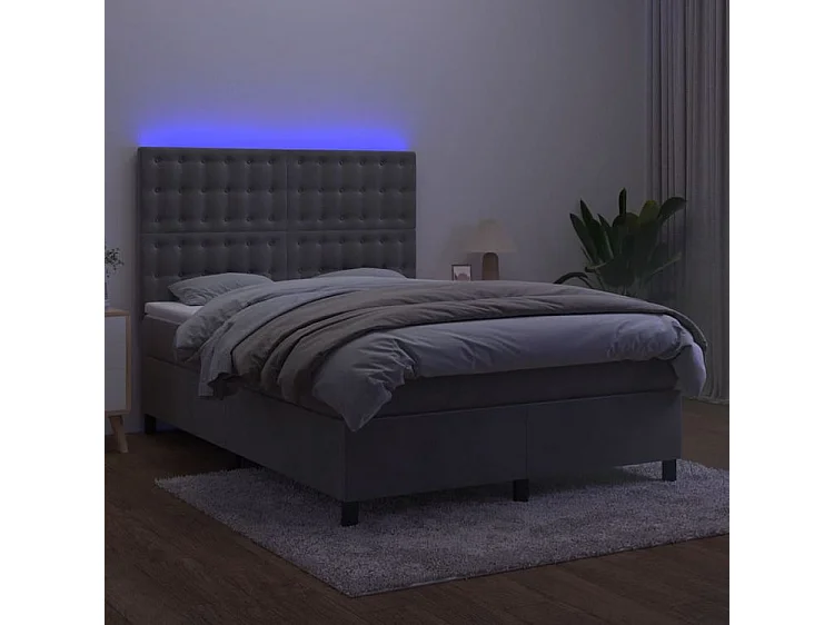 Sommier à lattes de lit matelas et LED Gris clair 140x200