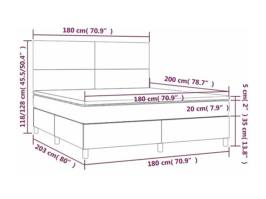 Sommier à lattes de lit et matelas Gris clair 180x200 Velours