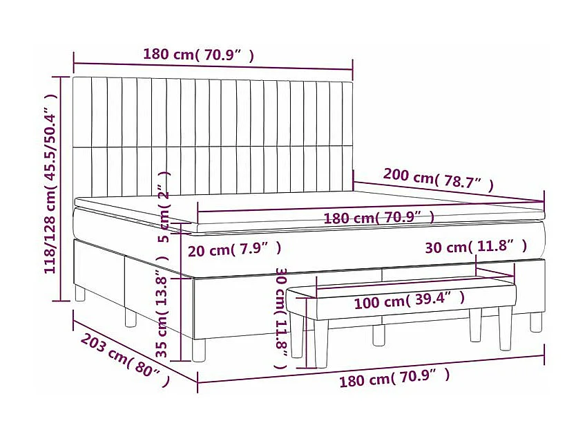 Sommier à lattes de lit avec matelas Gris clair 180x200 Tissu