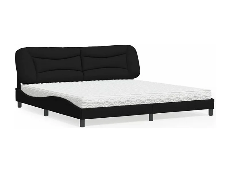 Lit avec matelas noir 200x200 tissu