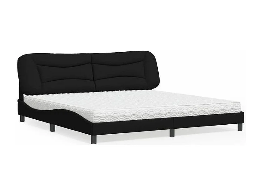 Lit avec matelas noir 200x200 tissu