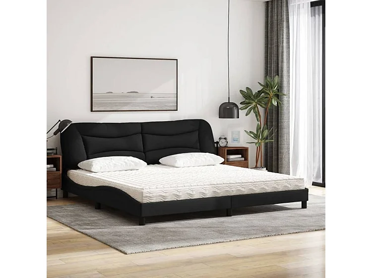 Lit avec matelas noir 200x200 tissu