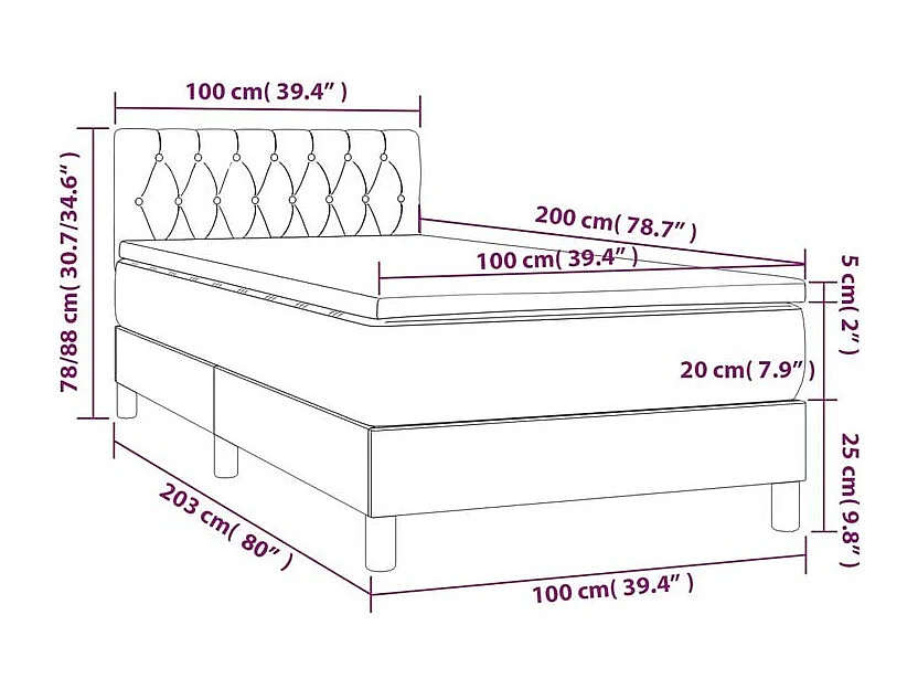 Sommier à lattes de lit matelas et LED Marron foncé 100x200