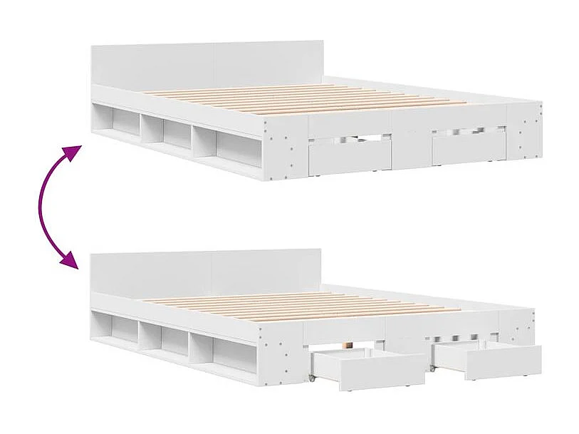 Cadre de lit avec tiroirs blanc 150x200 bois d'ingénierie