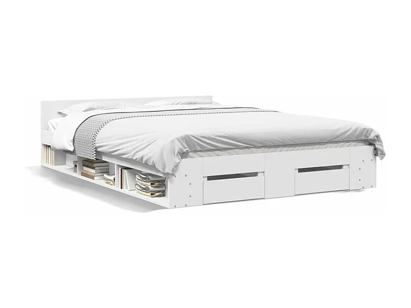 Cadre de lit avec tiroirs blanc 150x200 bois d'ingénierie