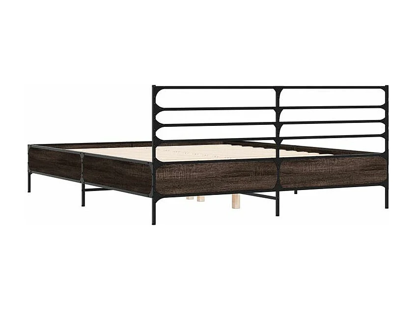 Cadre de lit chêne fumé 160x200 bois d'ingénierie et métal