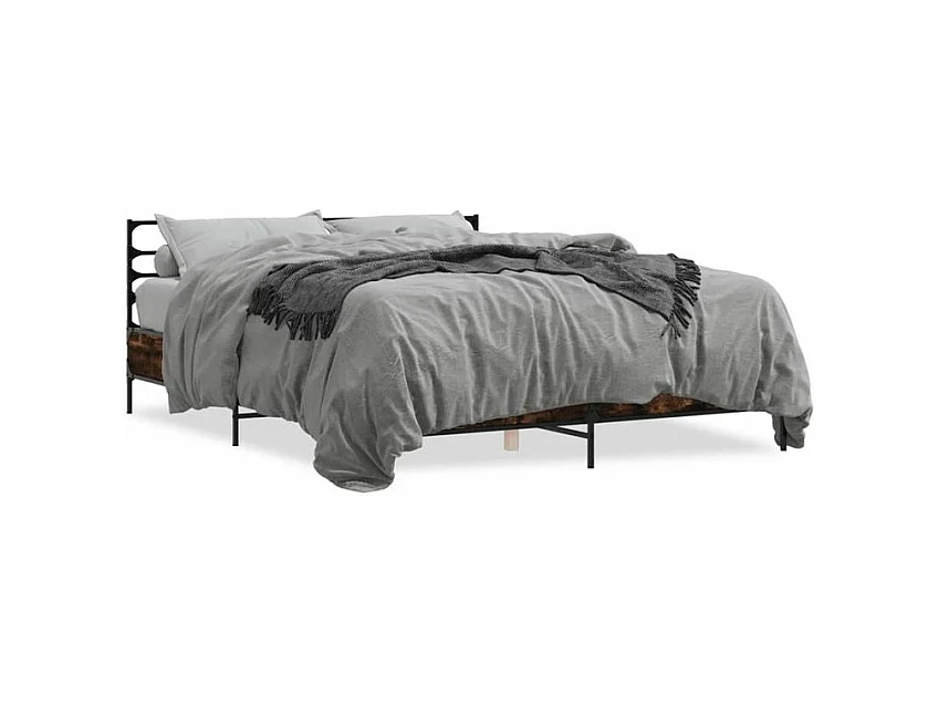 Cadre de lit chêne fumé 160x200 bois d'ingénierie et métal