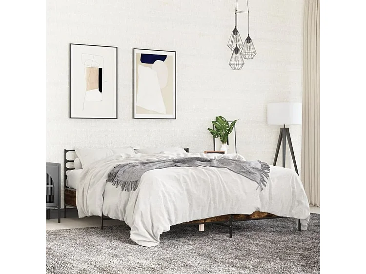 Cadre de lit chêne fumé 160x200 bois d'ingénierie et métal