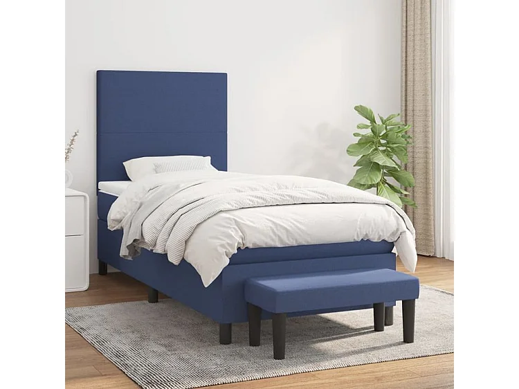 Sommier à lattes de lit avec matelas Bleu 90x190 Tissu