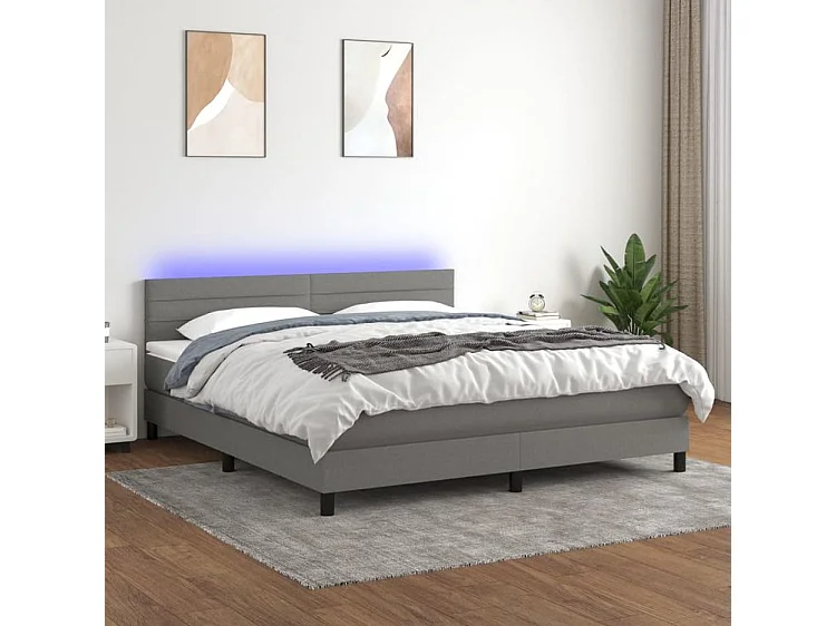 Sommier à lattes de lit et matelas et LED Gris foncé 160x200