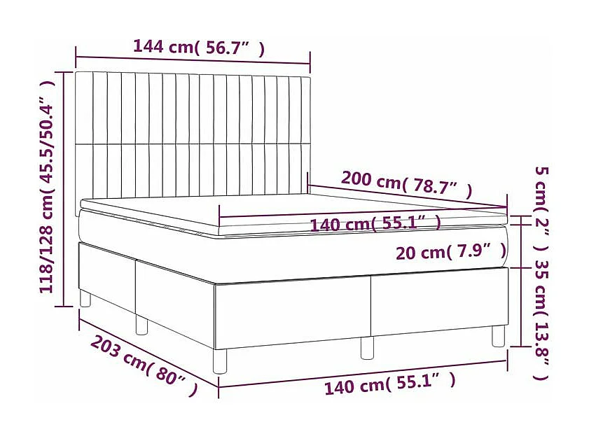 Sommier à lattes de lit et matelas et LED Gris clair 140x200