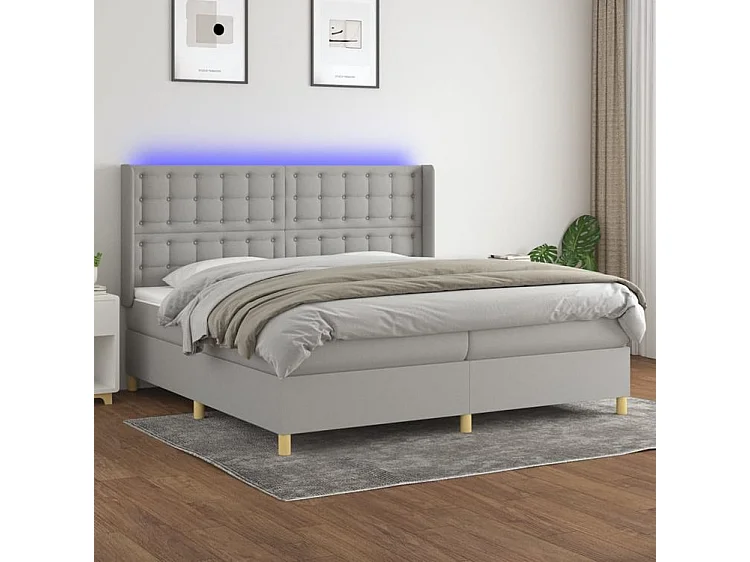Sommier à lattes de lit matelas LED Gris clair 200x200 Tissu