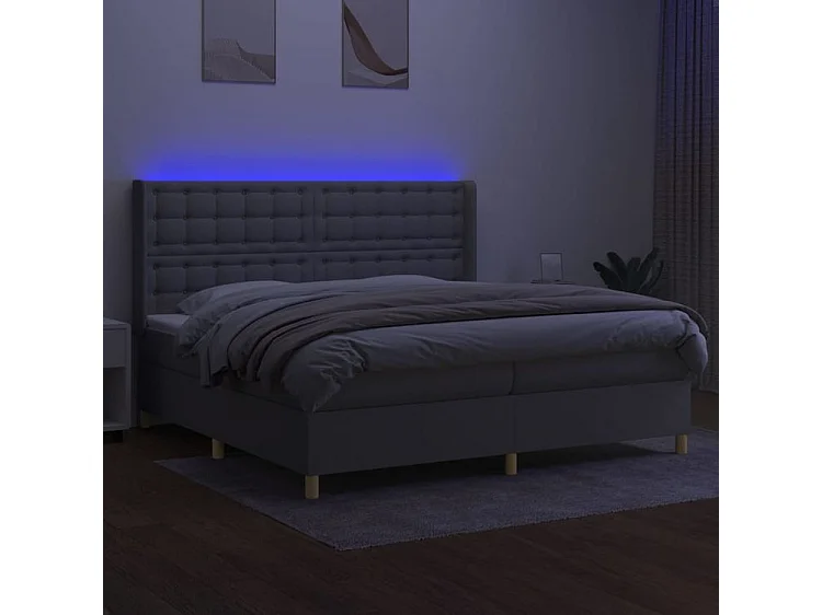 Sommier à lattes de lit matelas LED Gris clair 200x200 Tissu