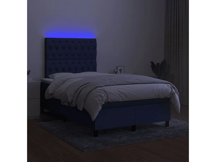 Sommier à lattes de lit et matelas et LED Bleu 120x200 Tissu