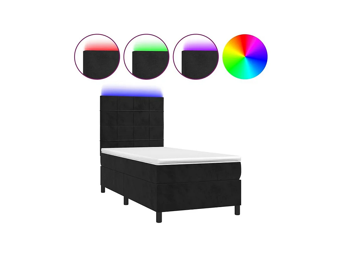Sommier à lattes de lit avec matelas LED Noir 90x200 Velours